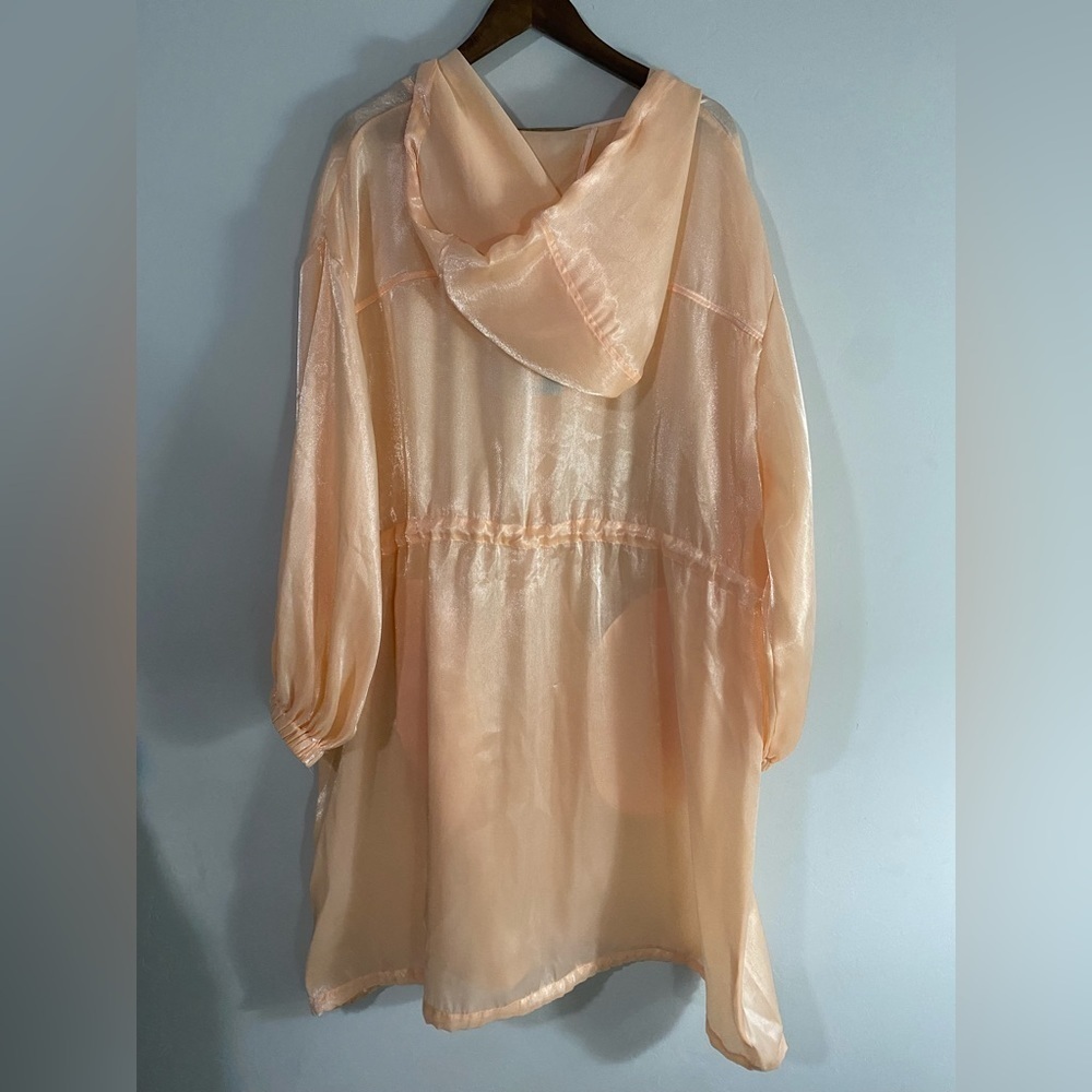 Future Collective - Peach Cinched Waist Hooded Parka Organza Jacket - Picture 12 of 14